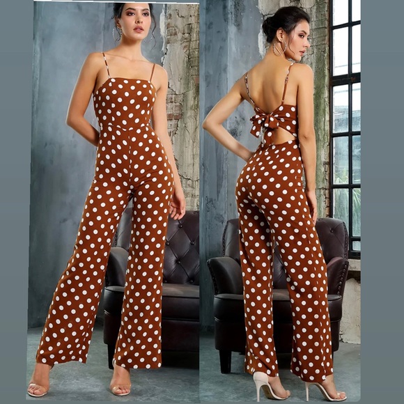 Topshop Pants - White polkadot romper with open tie back